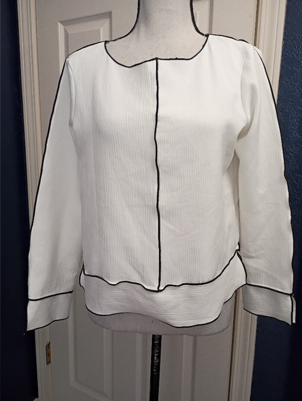 Zara White Blouse with Black Contrast Trim